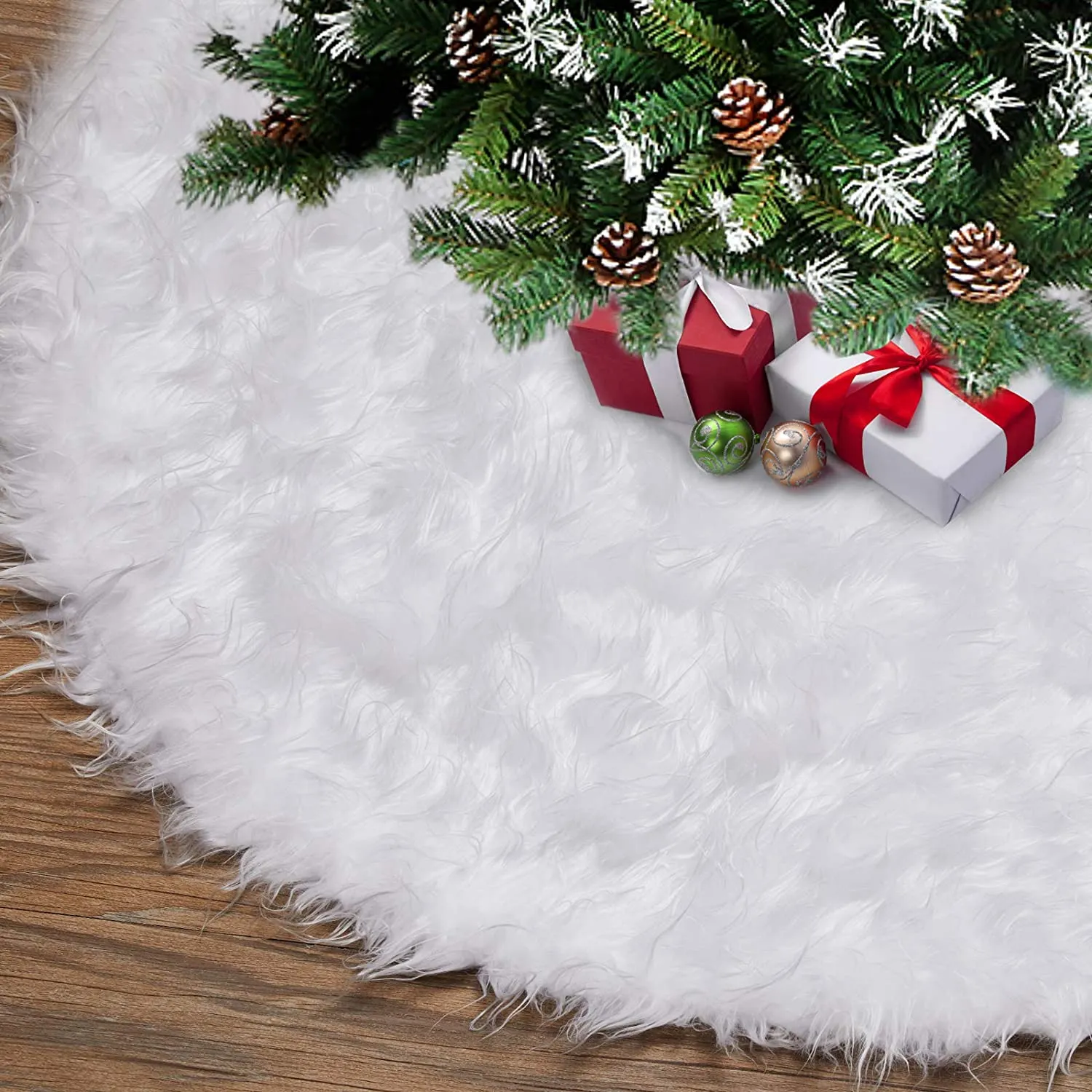 150cm Gonne per Alberi di Natale Ornamenti per Alberi in Pelliccia Sintetica Gonna per Alberi Bianca Come la Neve per la Decoraz