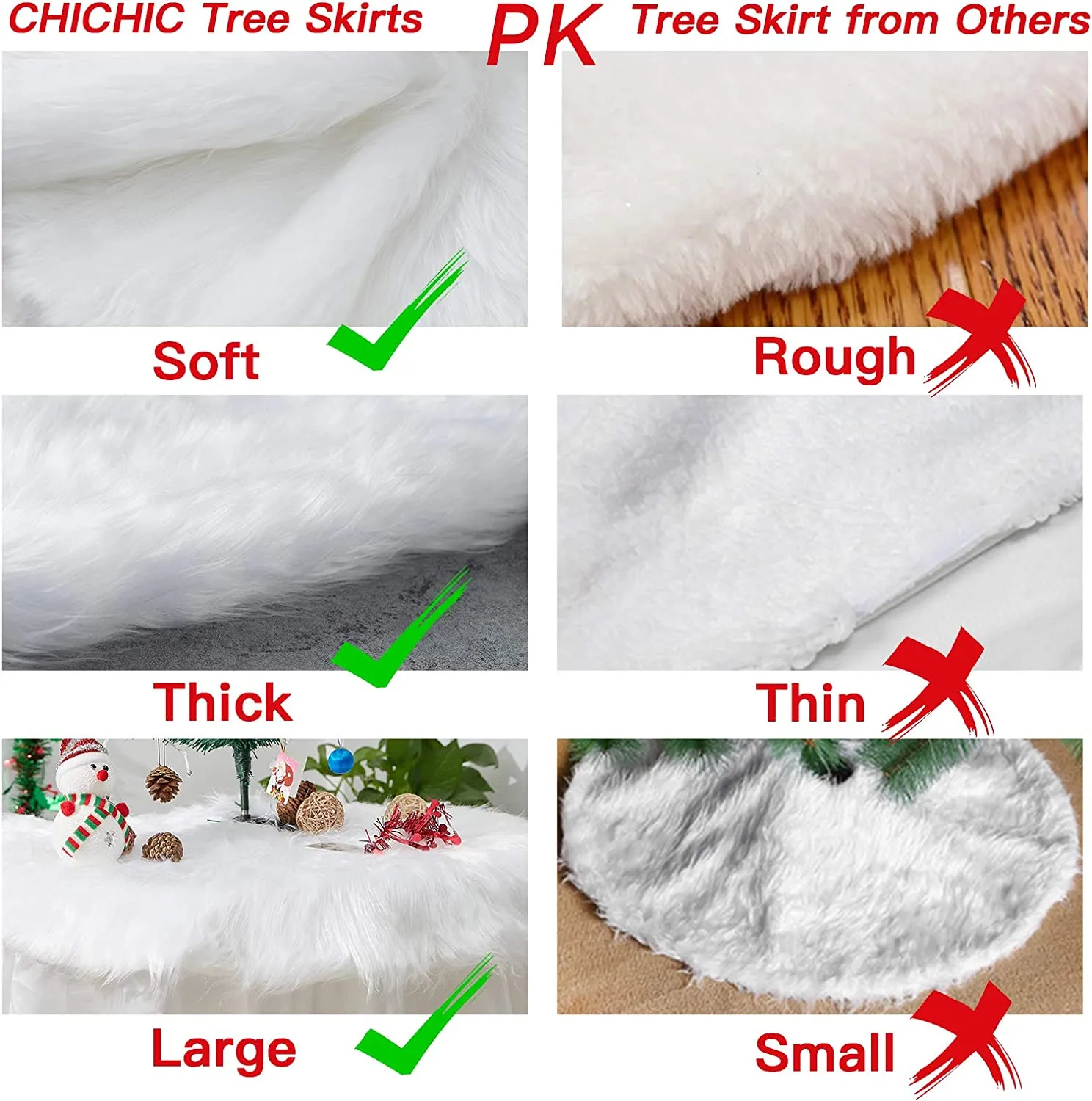 150cm Gonne per Alberi di Natale Ornamenti per Alberi in Pelliccia Sintetica Gonna per Alberi Bianca Come la Neve per la Decoraz