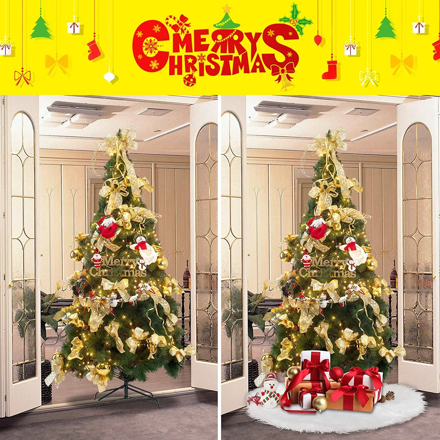 150cm Gonne per Alberi di Natale Ornamenti per Alberi in Pelliccia Sintetica Gonna per Alberi Bianca Come la Neve per la Decoraz