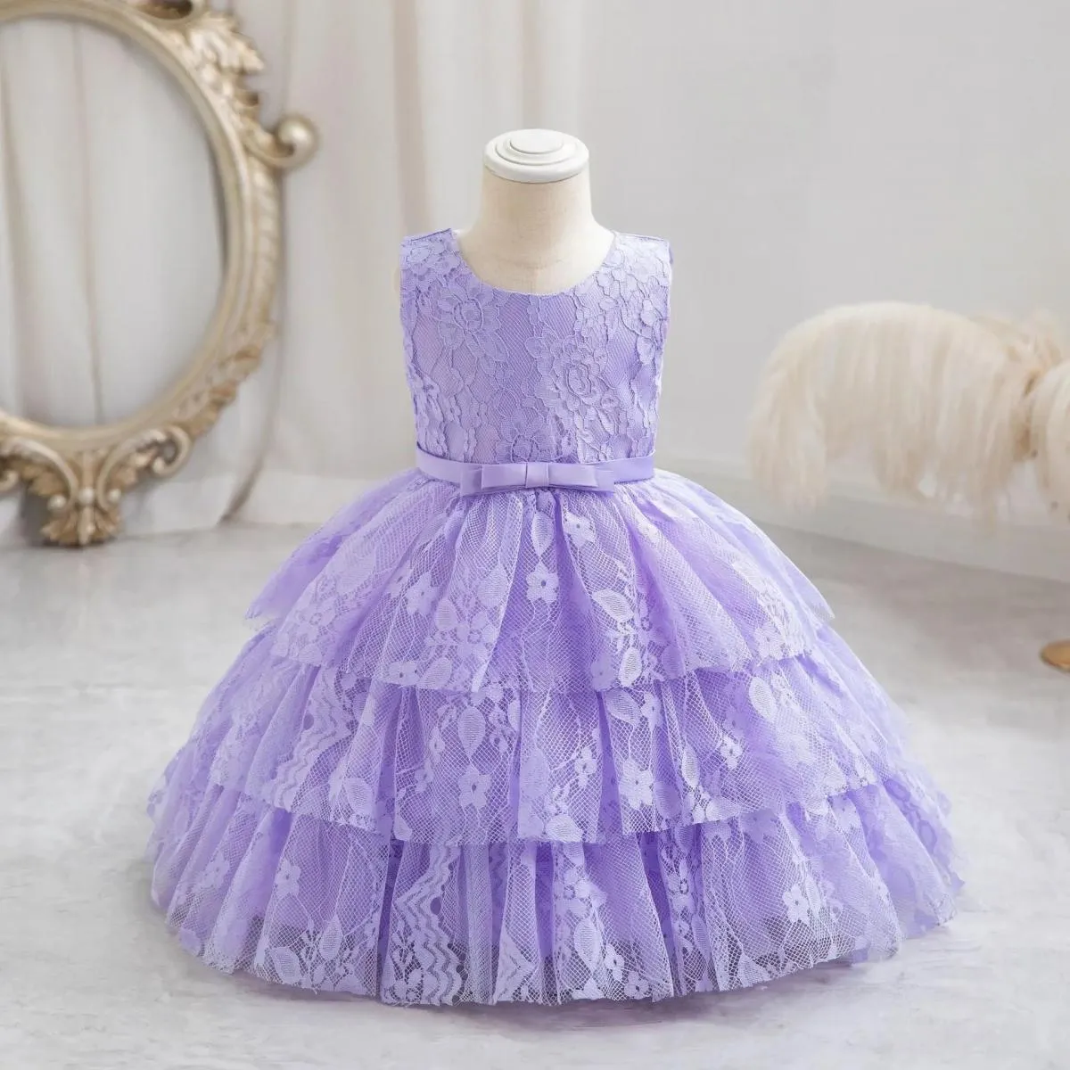2023 Abito per bambina nuova bambina Abito per compleanno di un anno Abito in pizzo per principessa carina Regalo di Natale Neon