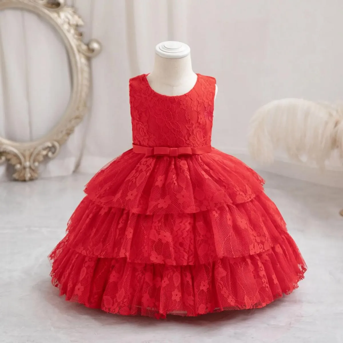 2023 Abito per bambina nuova bambina Abito per compleanno di un anno Abito in pizzo per principessa carina Regalo di Natale Neon