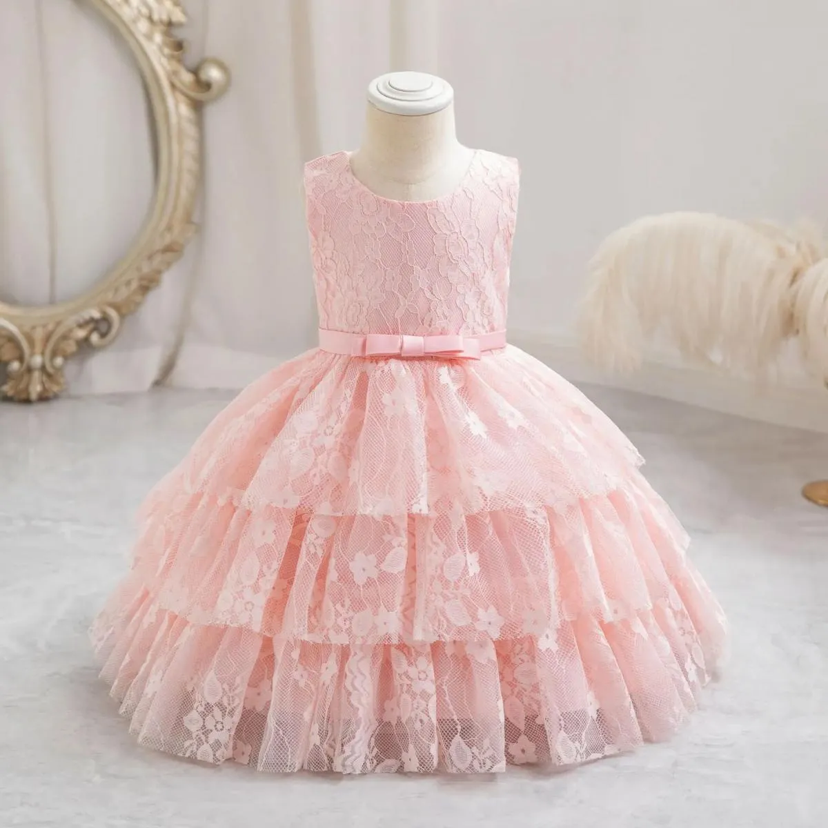 2023 Abito per bambina nuova bambina Abito per compleanno di un anno Abito in pizzo per principessa carina Regalo di Natale Neon