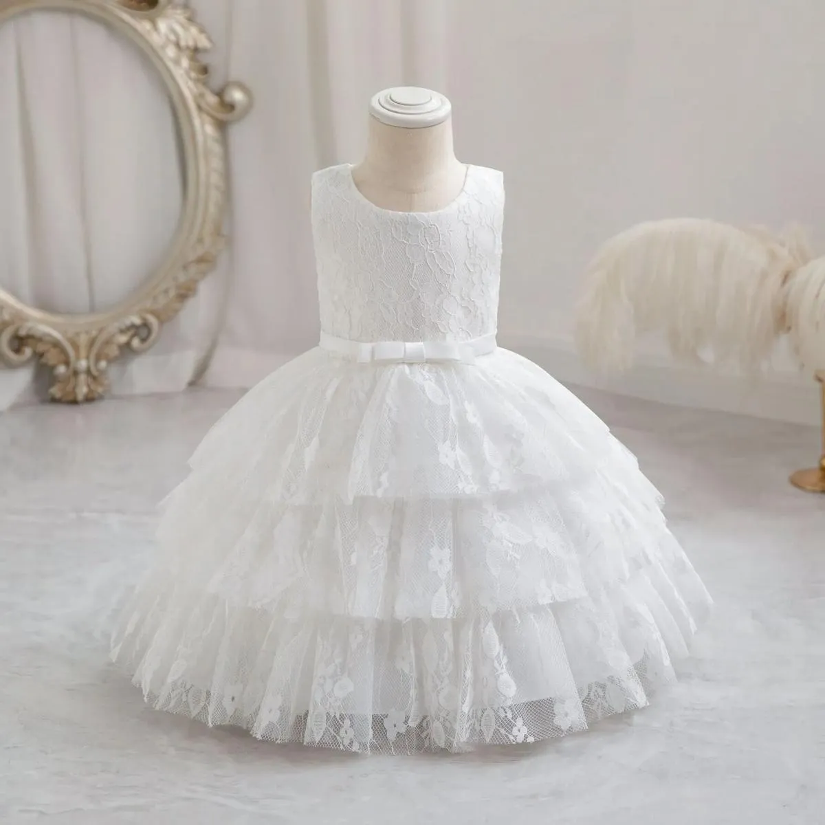 2023 Abito per bambina nuova bambina Abito per compleanno di un anno Abito in pizzo per principessa carina Regalo di Natale Neon