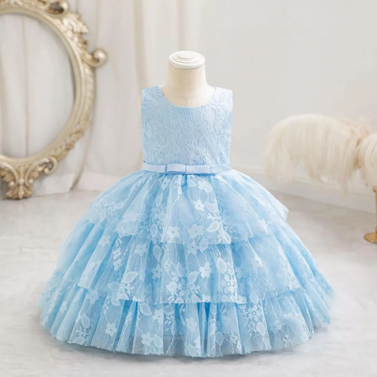 2023 Abito per bambina nuova bambina Abito per compleanno di un anno Abito in pizzo per principessa carina Regalo di Natale Neon
