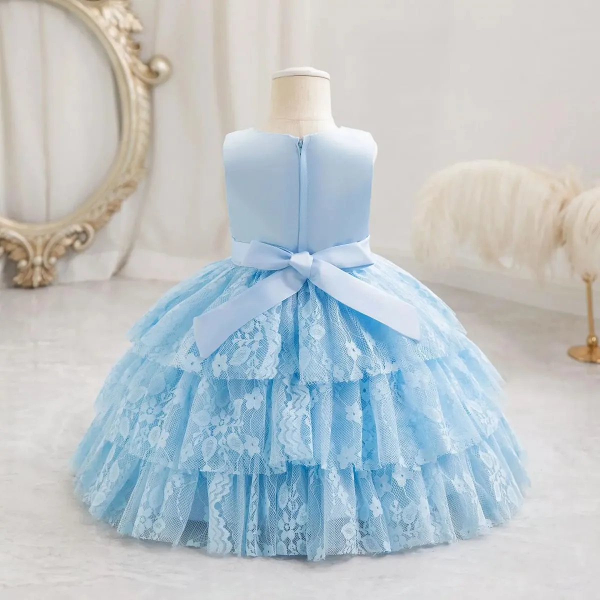 2023 Abito per bambina nuova bambina Abito per compleanno di un anno Abito in pizzo per principessa carina Regalo di Natale Neon