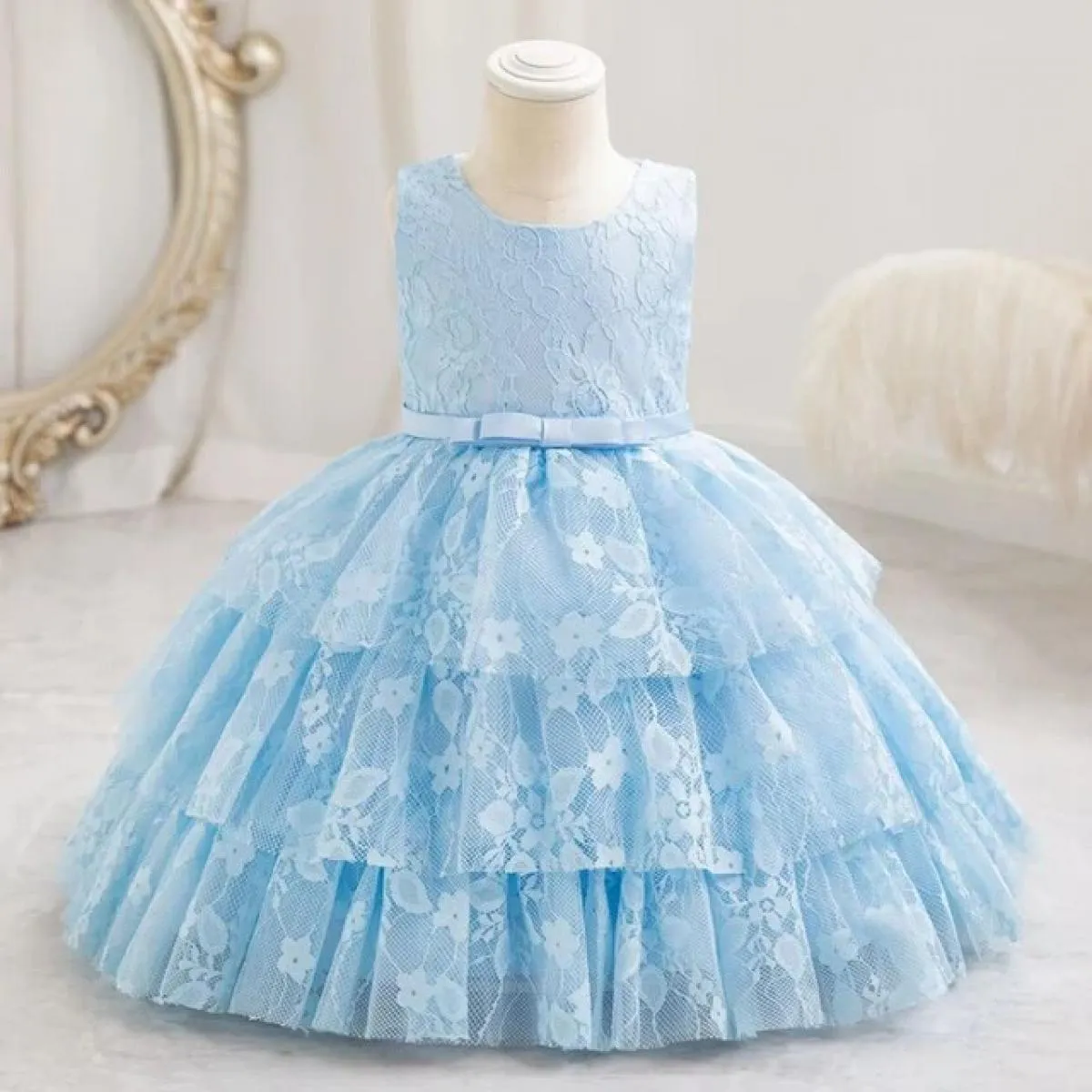 2023 Abito per bambina nuova bambina Abito per compleanno di un anno Abito in pizzo per principessa carina Regalo di Natale Neon