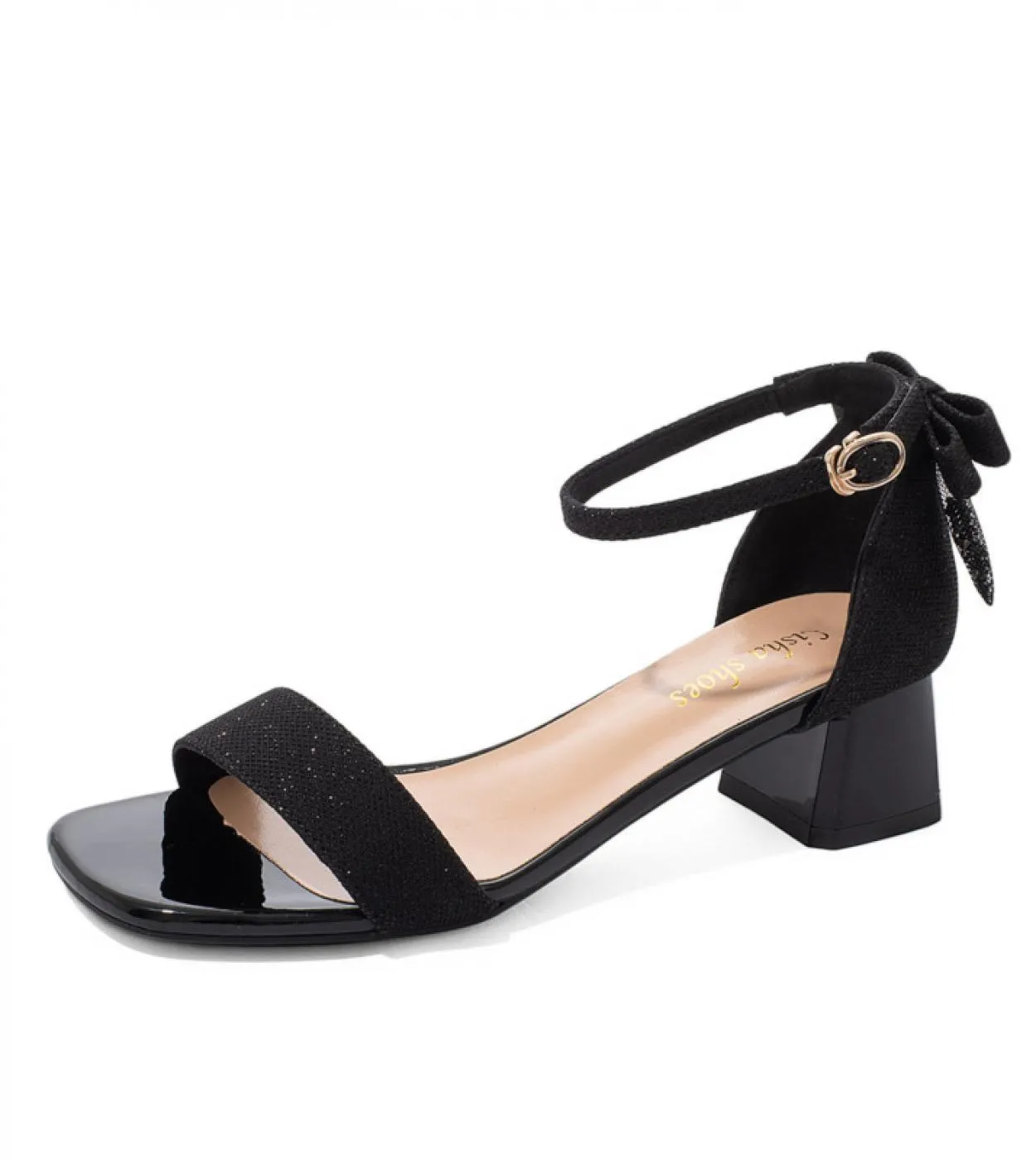 35 36 37 38 39 Scarpe moda estate per donna Sandali Mujer Scarpe da donna con fiocco in pelle scamosciata sintetica Zanna spessa