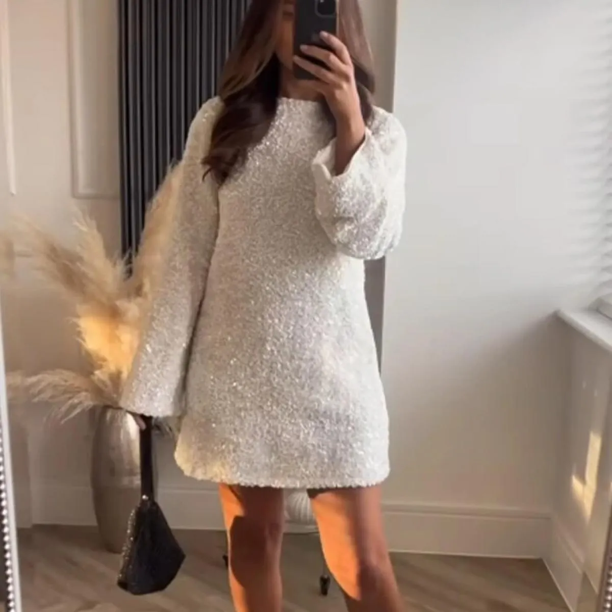 Abito corto con paillettes rosso moda rosa per le donne Abiti da festa di Natale di Capodanno Donna elegante chic a maniche lung