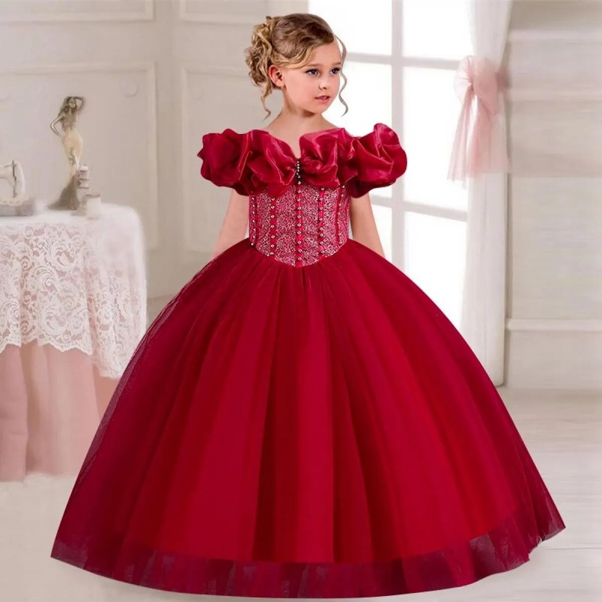 Abito da festa di Natale per ragazza splendido ed elegante Abito da sposa per ragazza di fiori con una spalla di 4 anni e 12 ann