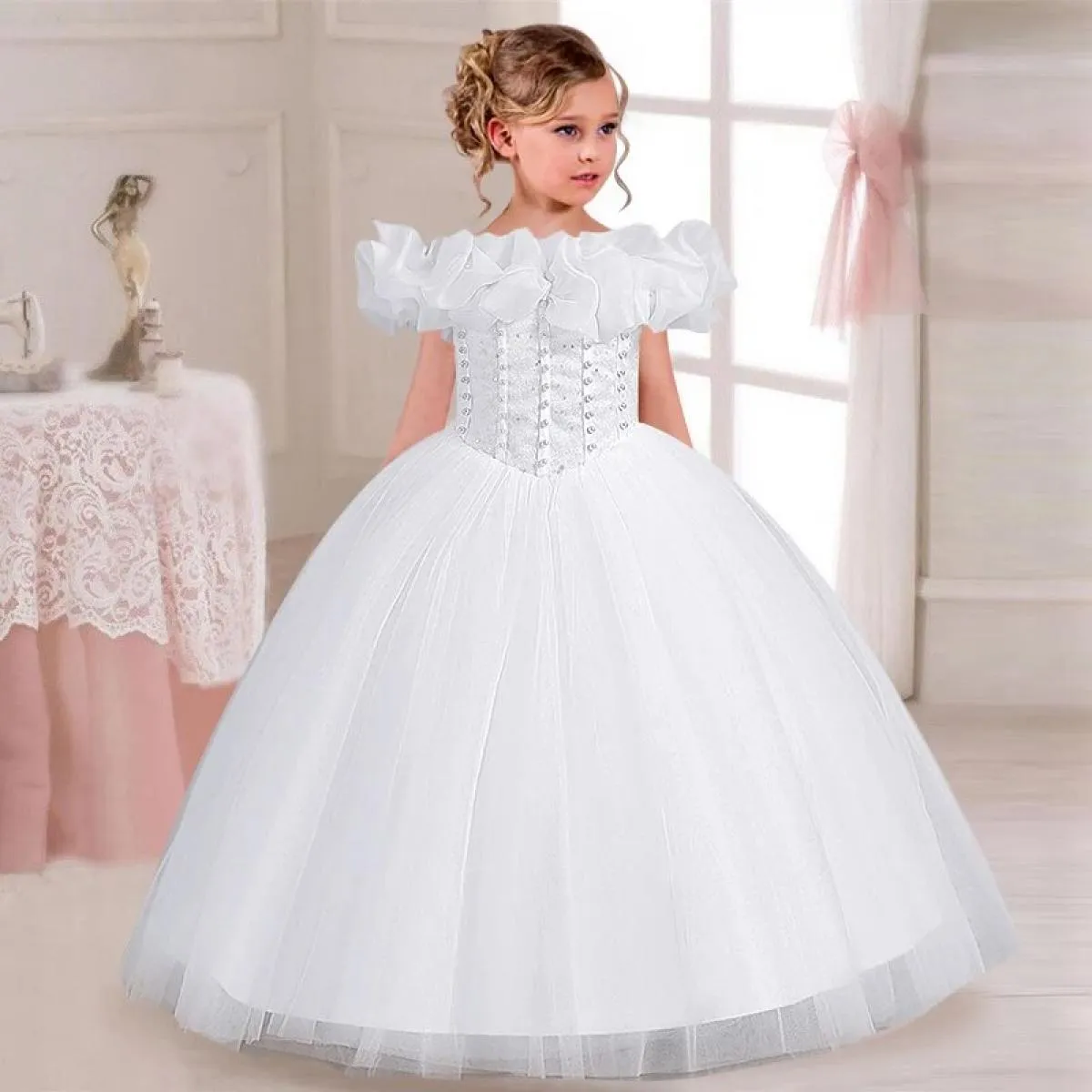 Abito da festa di Natale per ragazza splendido ed elegante Abito da sposa per ragazza di fiori con una spalla di 4 anni e 12 ann