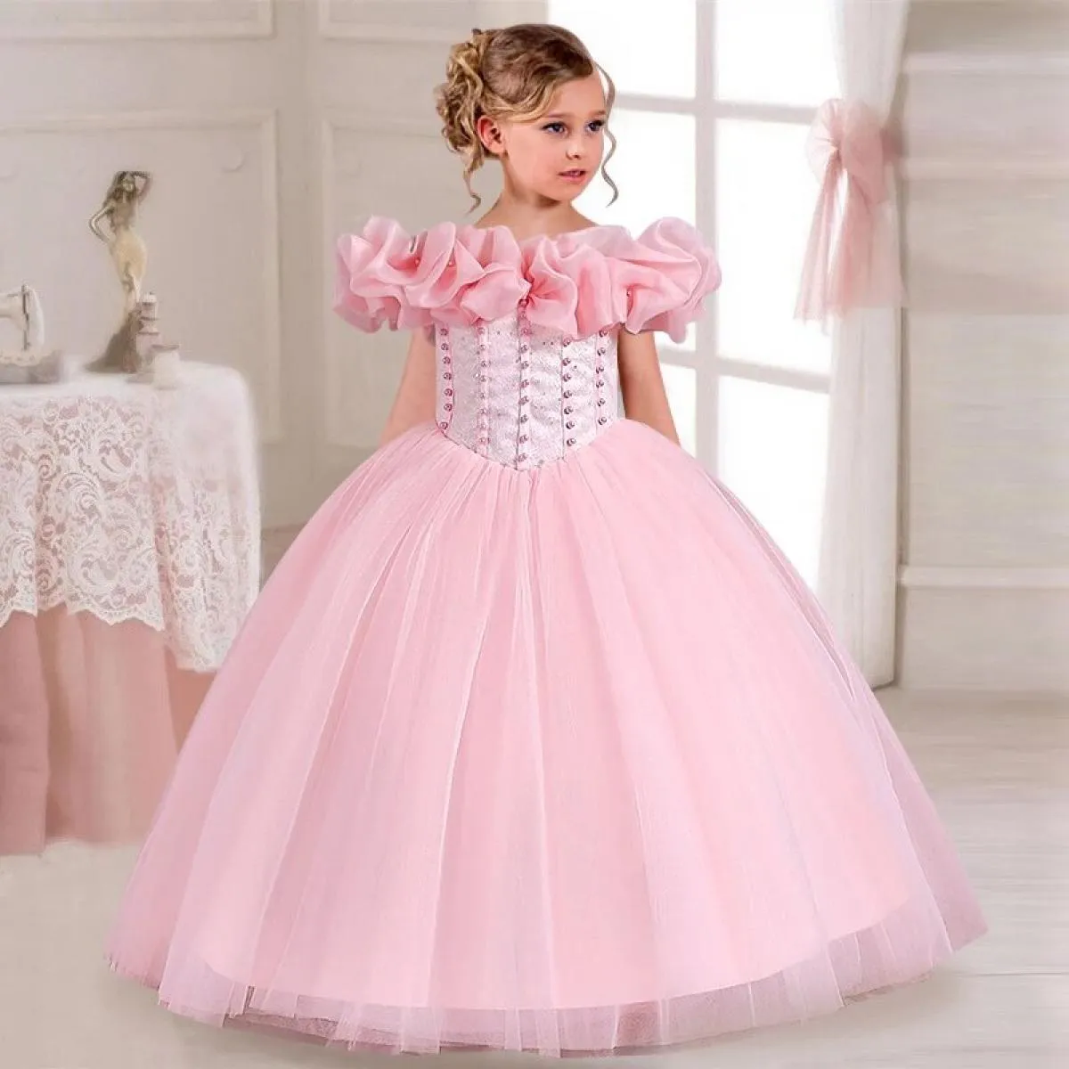 Abito da festa di Natale per ragazza splendido ed elegante Abito da sposa per ragazza di fiori con una spalla di 4 anni e 12 ann