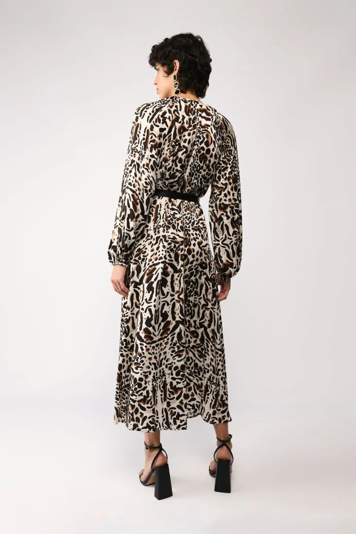 Abito lungo fantasia animalier con cut-out