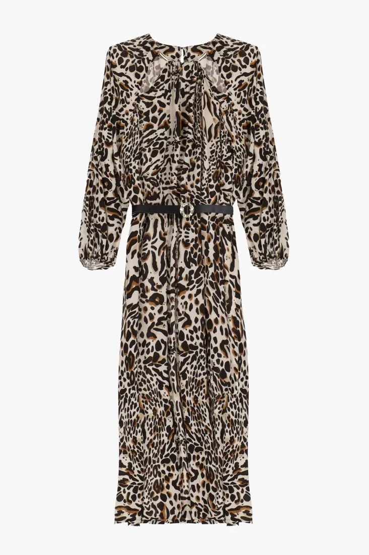 Abito lungo fantasia animalier con cut-out