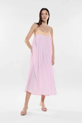Abito lungo oversize rigato con orlo superiore a contrasto