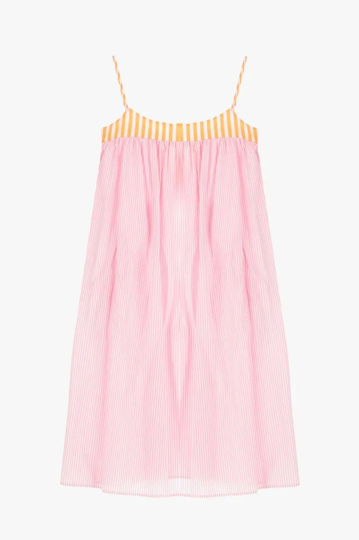 Abito lungo oversize rigato con orlo superiore a contrasto
