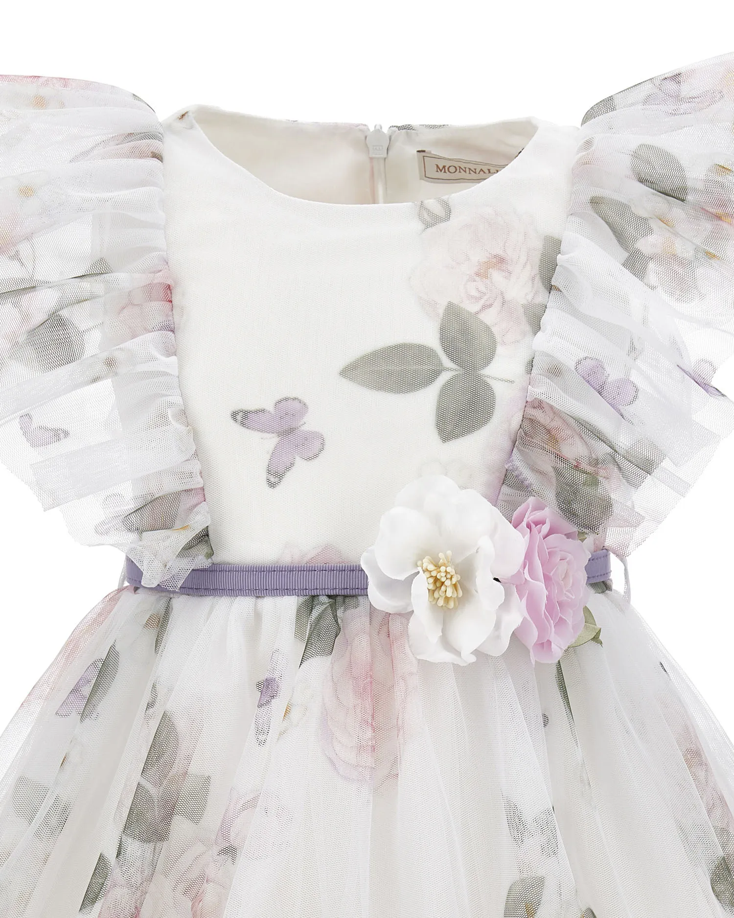 Abito mini in tulle a fantasia floreale con maniche corte ad aletta in tulle e gonna a ruota 8-12 anni