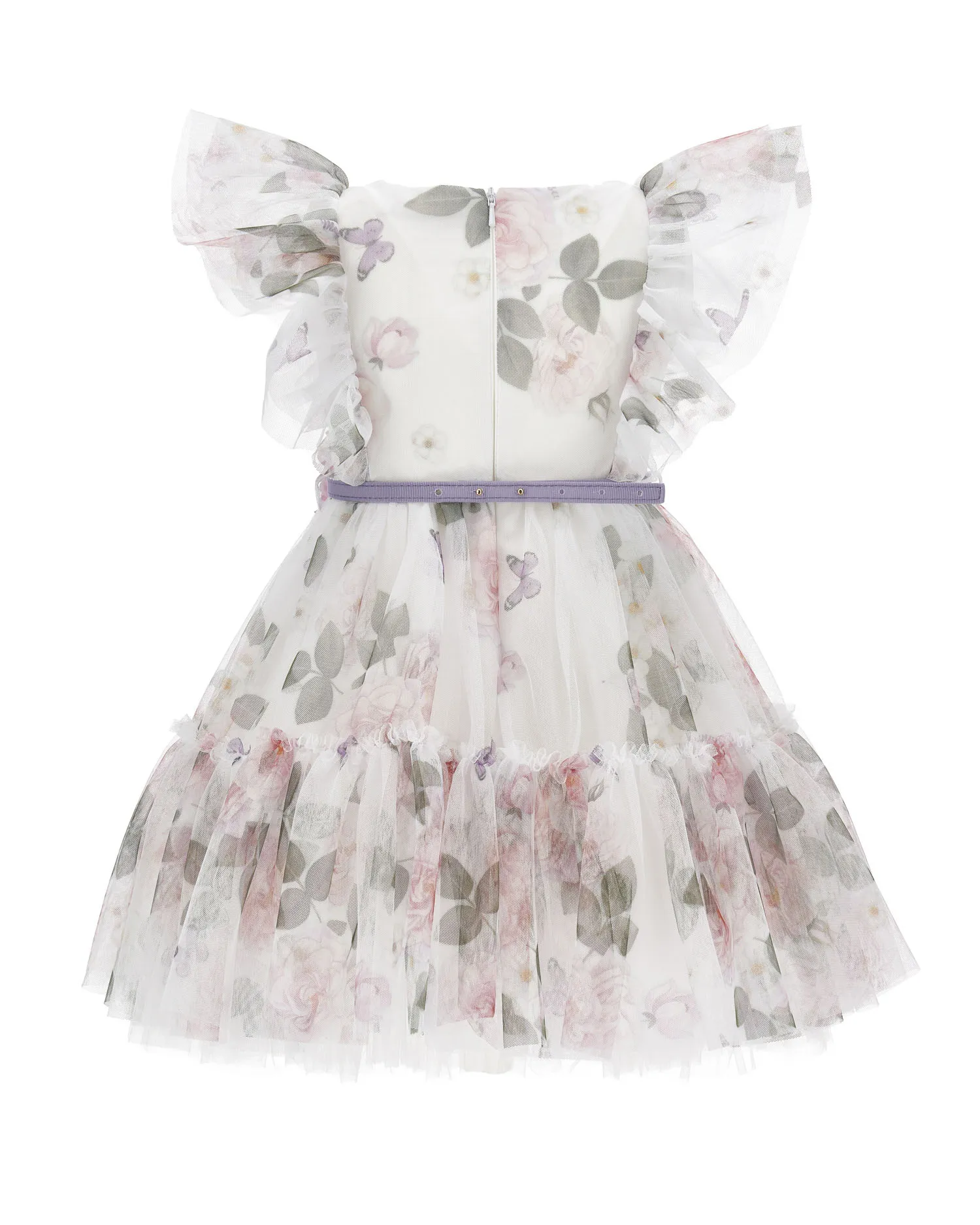 Abito mini in tulle a fantasia floreale con maniche corte ad aletta in tulle e gonna a ruota 8-12 anni