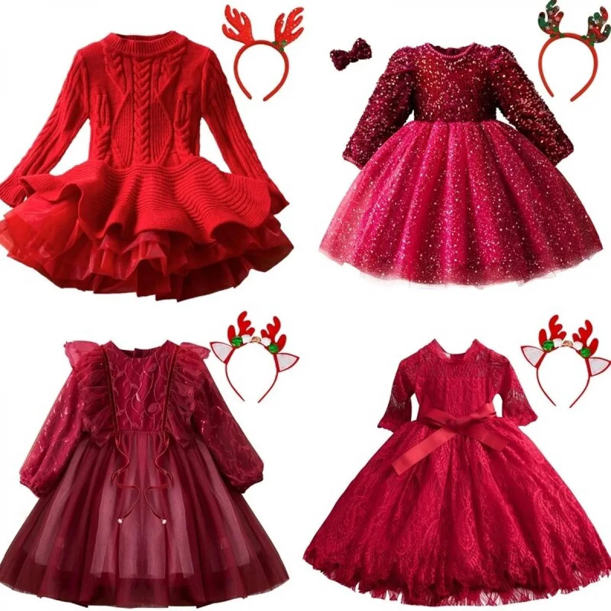 Abito rosso caldo di Natale per ragazze Abiti per feste di compleanno per bambini Autunno inverno Bambini Ragazze con paillettes