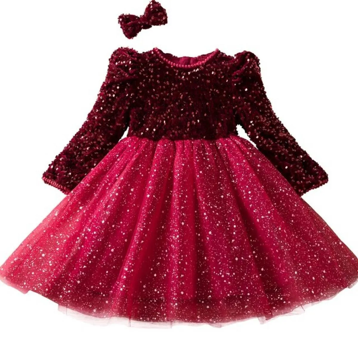 Abito rosso caldo di Natale per ragazze Abiti per feste di compleanno per bambini Autunno inverno Bambini Ragazze con paillettes