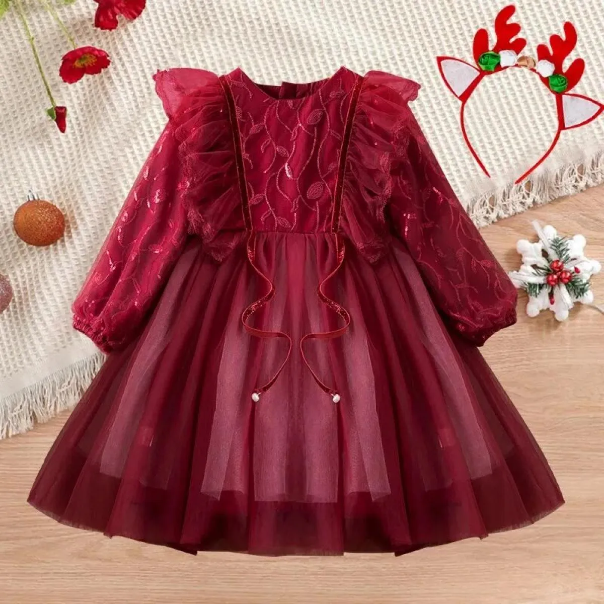 Abito rosso caldo di Natale per ragazze Abiti per feste di compleanno per bambini Autunno inverno Bambini Ragazze con paillettes