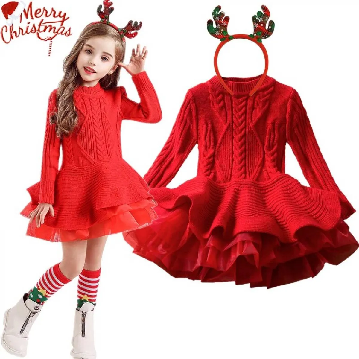 Abito rosso caldo di Natale per ragazze Abiti per feste di compleanno per bambini Autunno inverno Bambini Ragazze con paillettes
