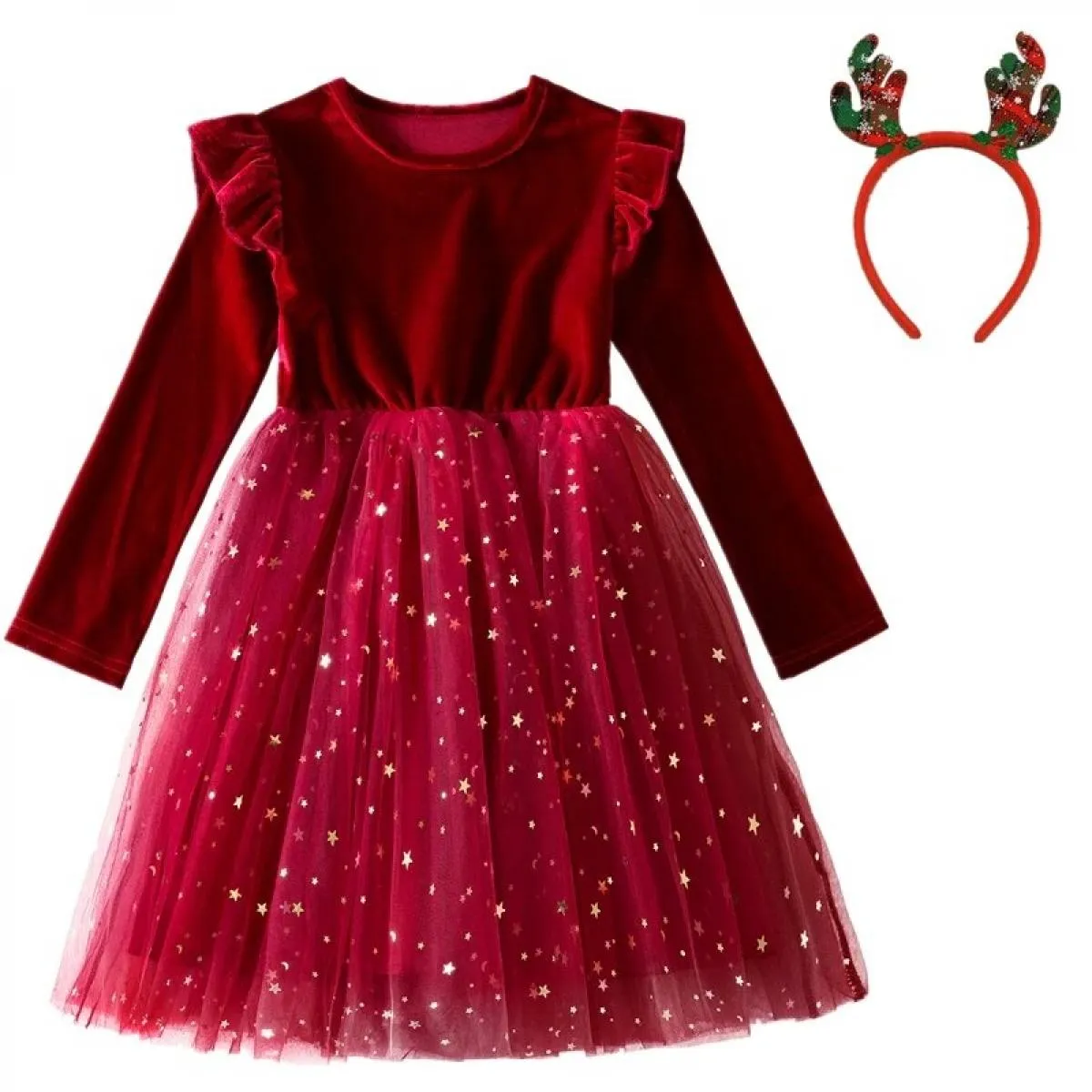 Abito rosso caldo di Natale per ragazze Abiti per feste di compleanno per bambini Autunno inverno Bambini Ragazze con paillettes