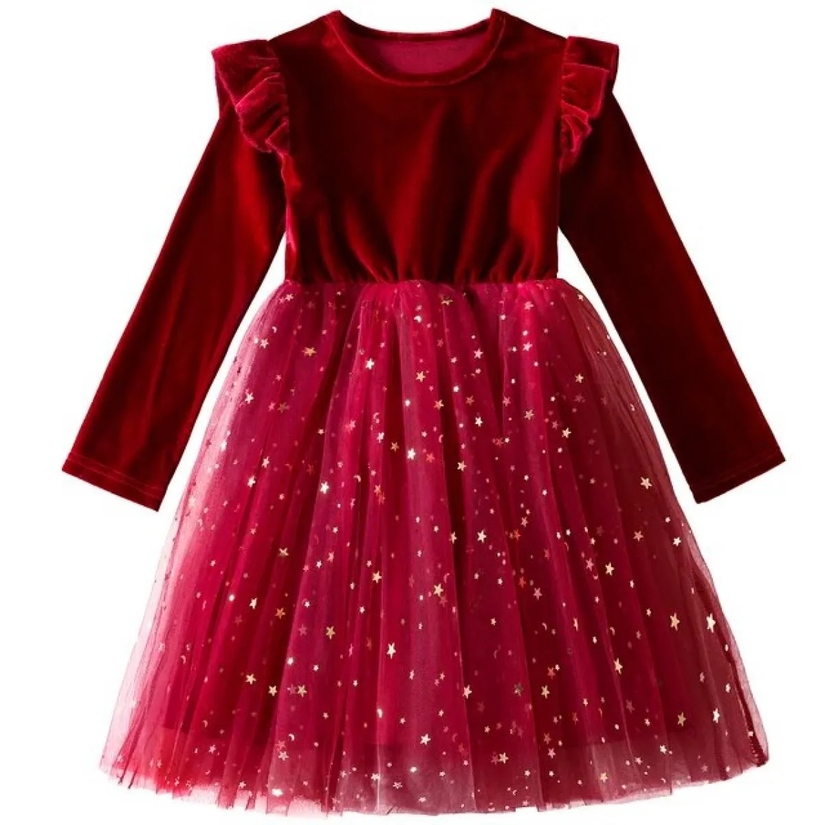 Abito rosso caldo di Natale per ragazze Abiti per feste di compleanno per bambini Autunno inverno Bambini Ragazze con paillettes
