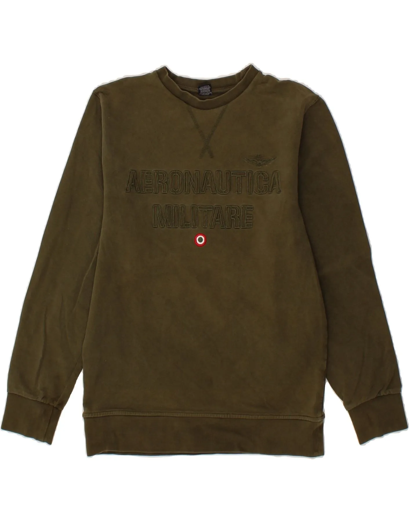 AERONAUTICA MILITARE Mens Graphic Sweatshirt Jumper Medium Khaki Cotton