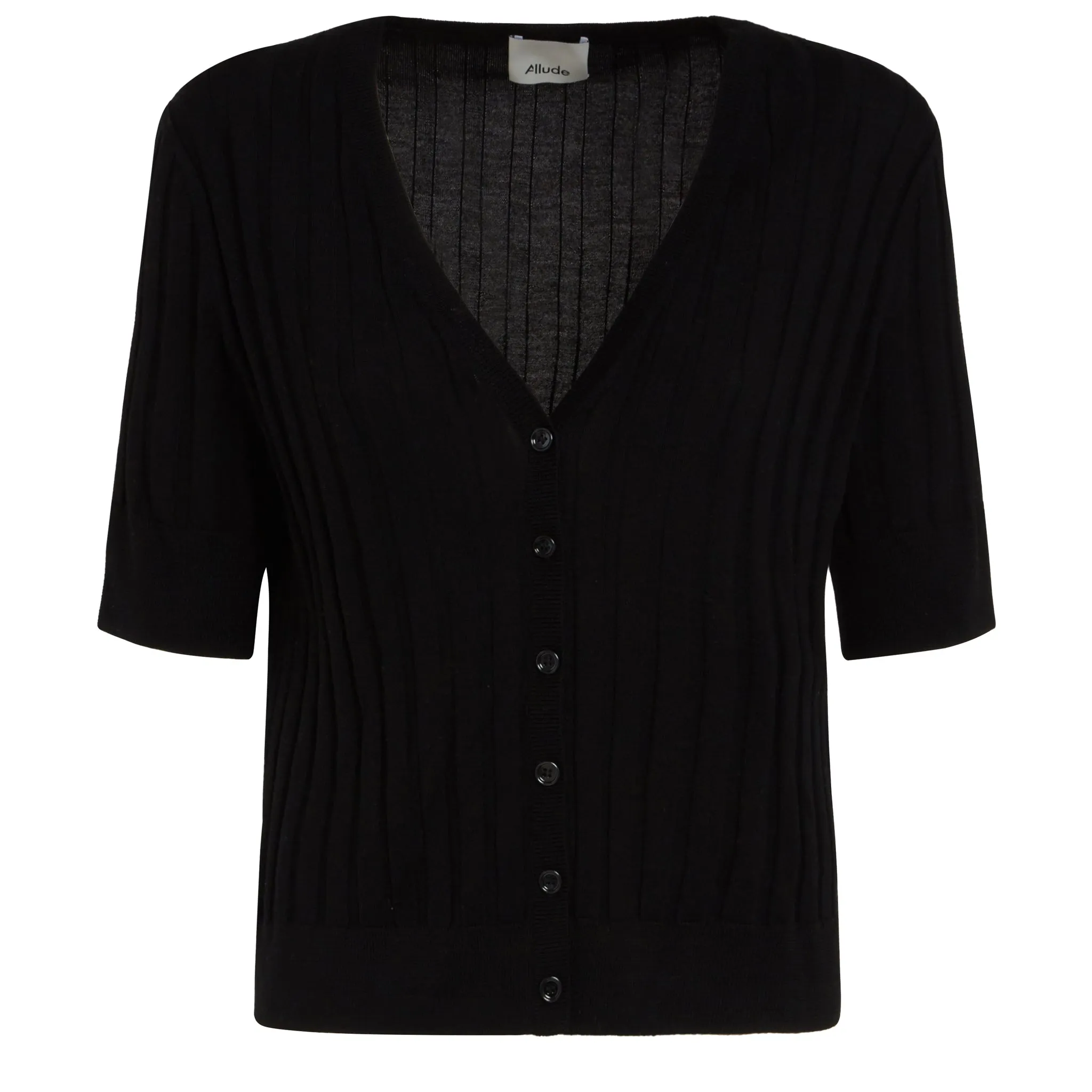 ALLUDE  Cardigan a coste in lana nero