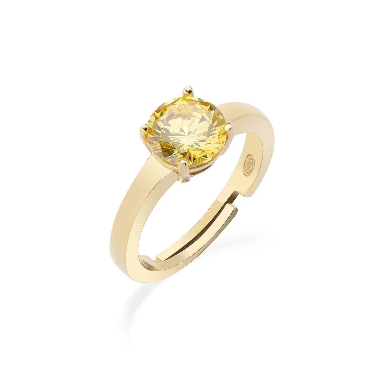 AMEN Anello Donna Solitario Dorato Zircone Giallo