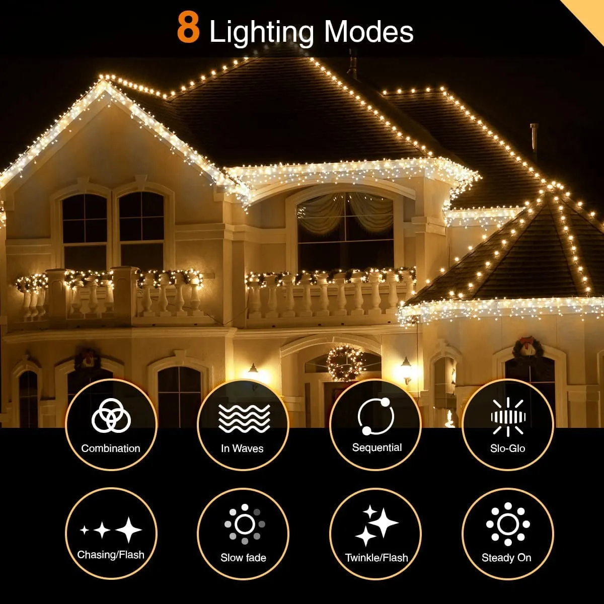 ANSIO Luci Natale Esterno Cascata 7.5m 220 LED Luci di Natale Luminose Bianco Caldo e Fredda Luci Natalizie da Esterno/Interno I