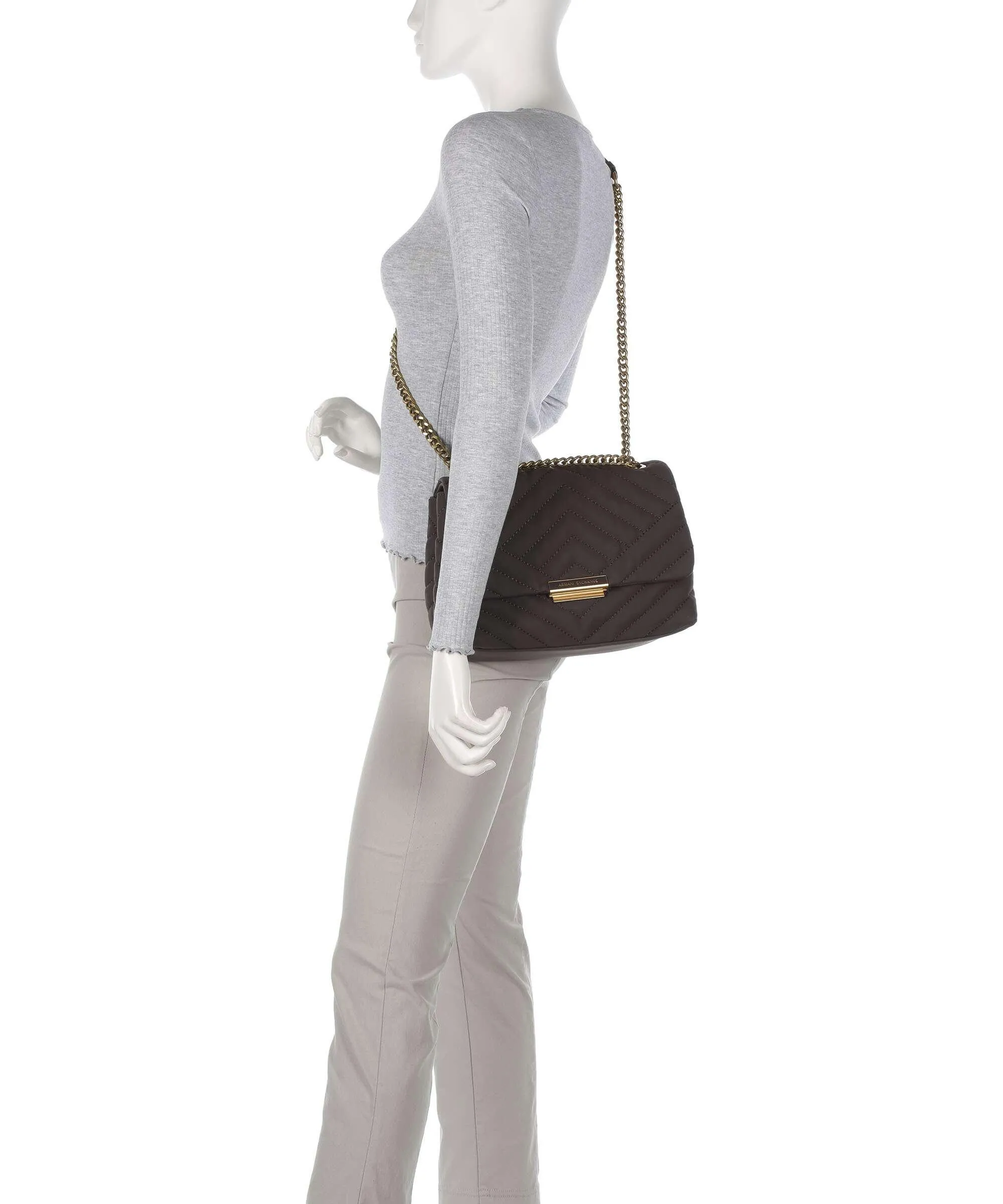  Armani Exchange Victoria M Borsa a spalla pelle sintetica marrone scuro  