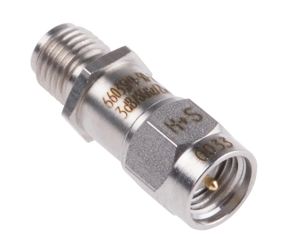 Attenuatore RF Huber+Suhner 50Ω, da Da connettore maschio SMA a connettore femmina, attenuazione 3dB, frequenza