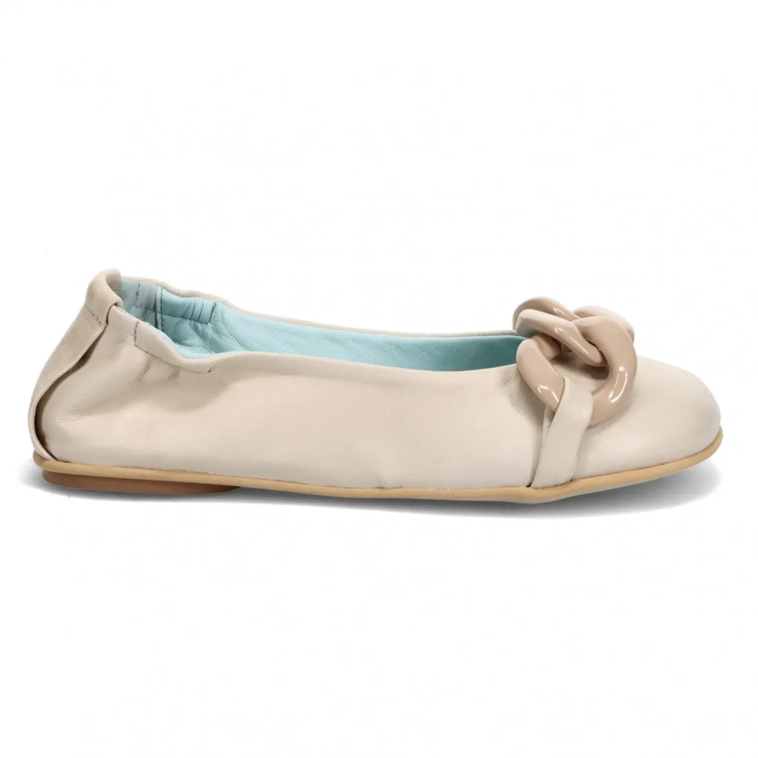 Ballerina Poesie Veneziane in pelle sabbia con maxi catena