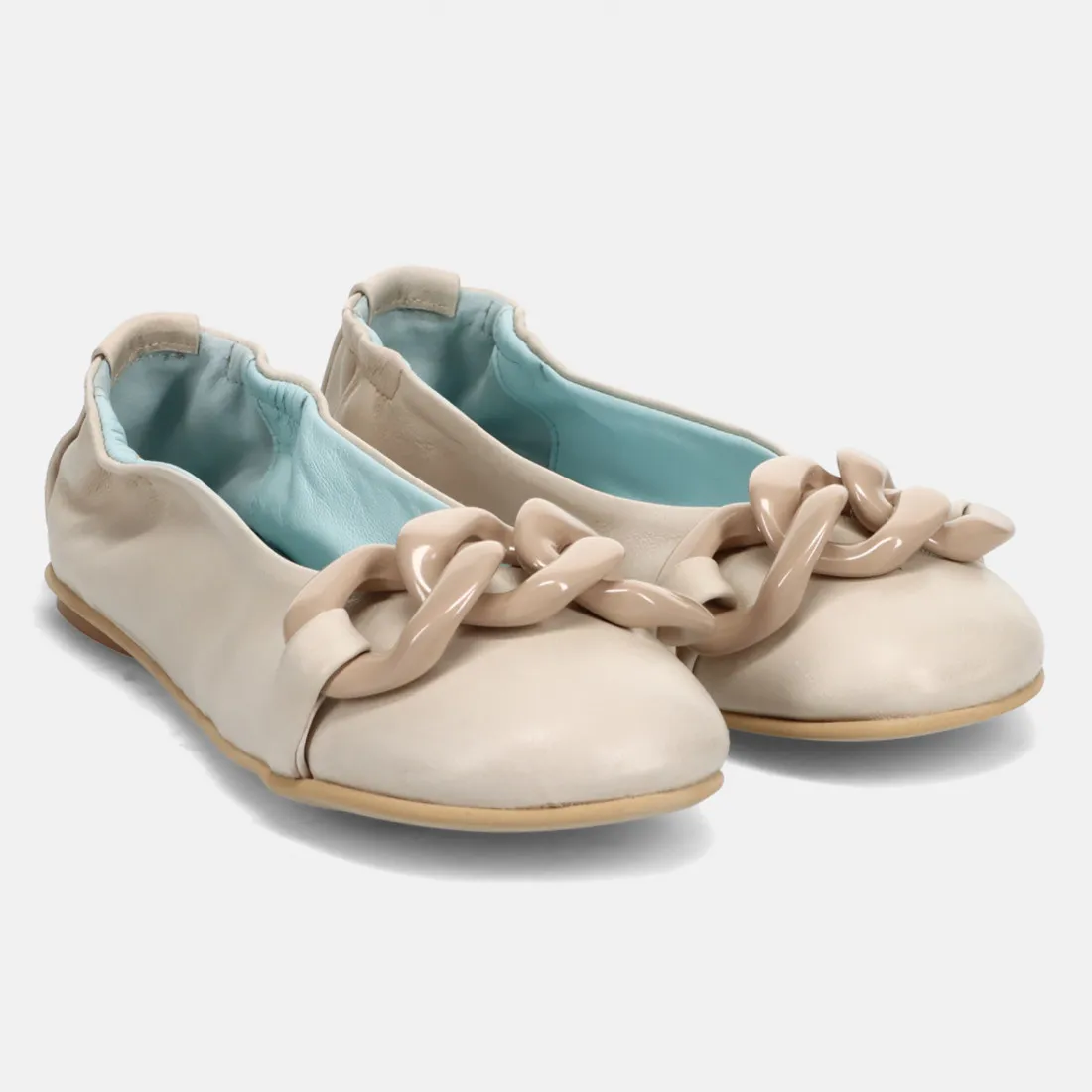 Ballerina Poesie Veneziane in pelle sabbia con maxi catena