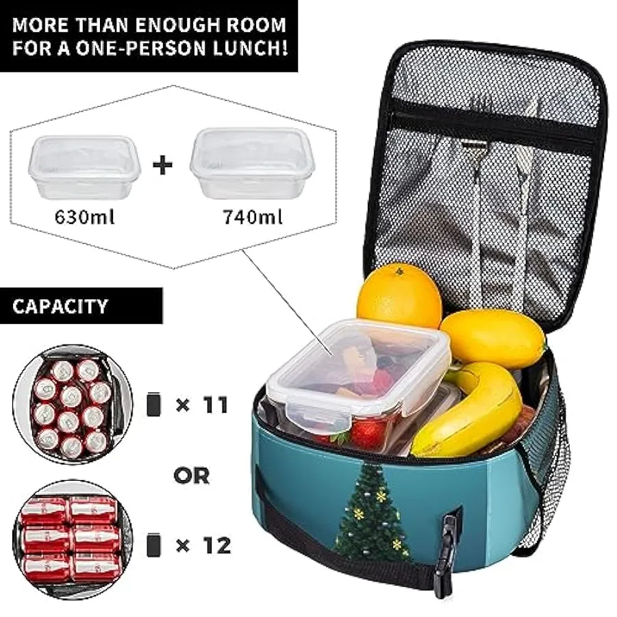 BeNtli Borsa per il pranzo con stampa dell’albero di Natale, borsa per il pranzo isolata Borsa per il pranzo da picnic Borsa per