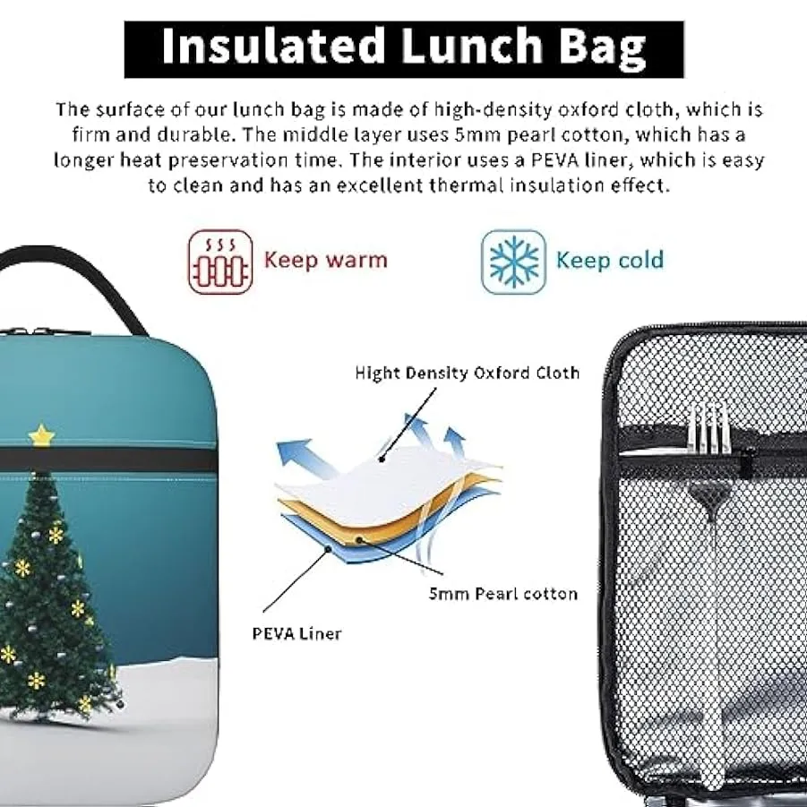 BeNtli Borsa per il pranzo con stampa dell’albero di Natale, borsa per il pranzo isolata Borsa per il pranzo da picnic Borsa per