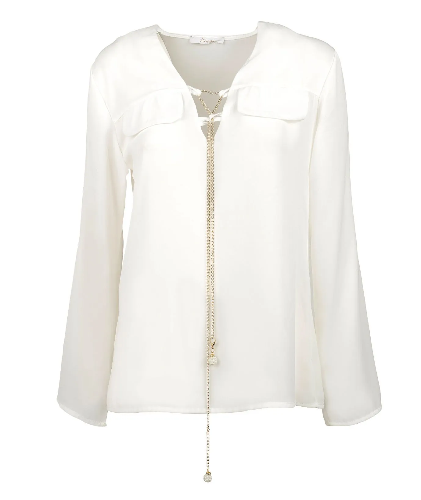 Blusa bianca con ciondolo dorato