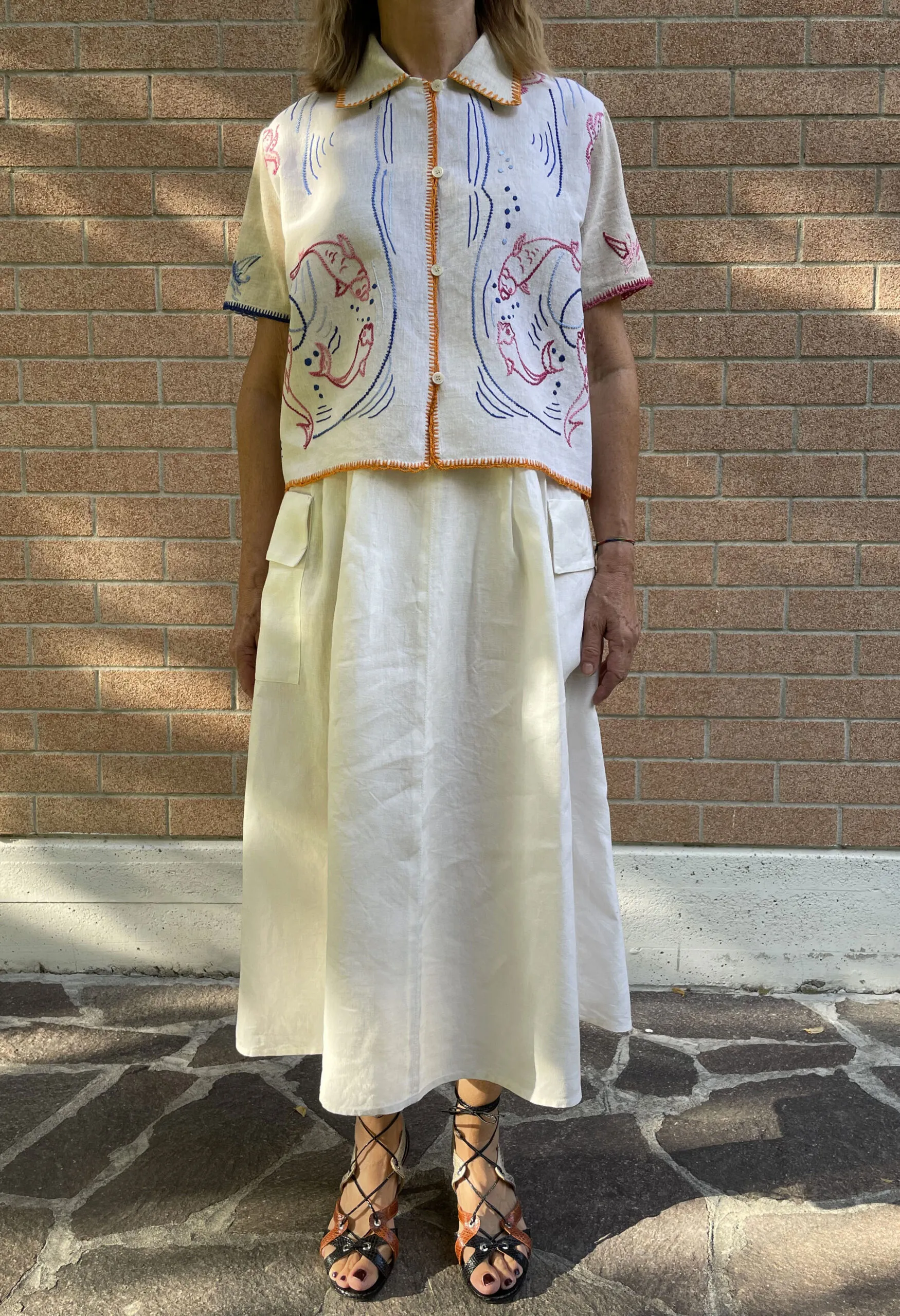 Blusa GRANNY A LA PLAYA in puro lino