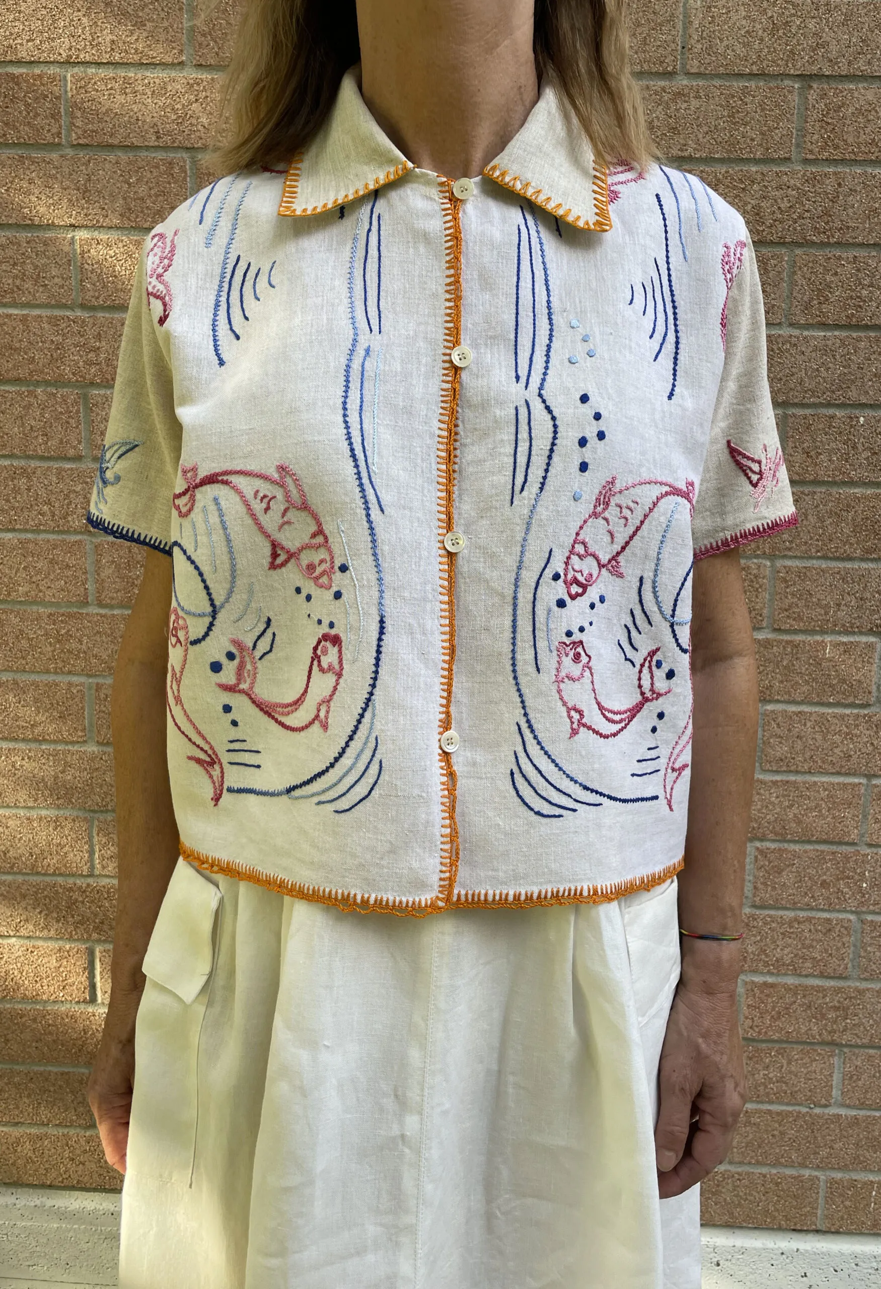 Blusa GRANNY A LA PLAYA in puro lino