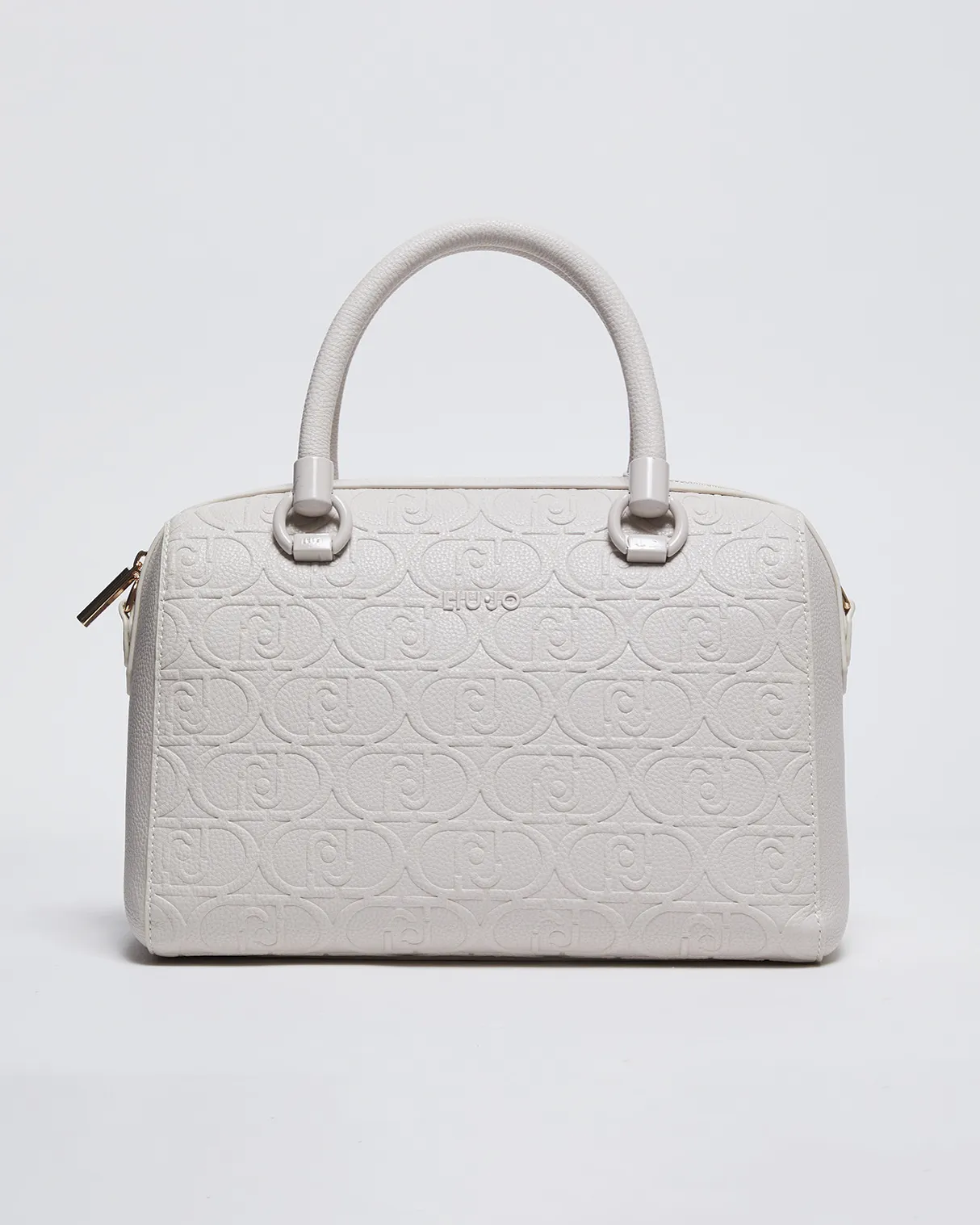 Borsa a bauletto avorio in similpelle martellata a motivo monogram a rilievo in tono con tracolla rimovibile