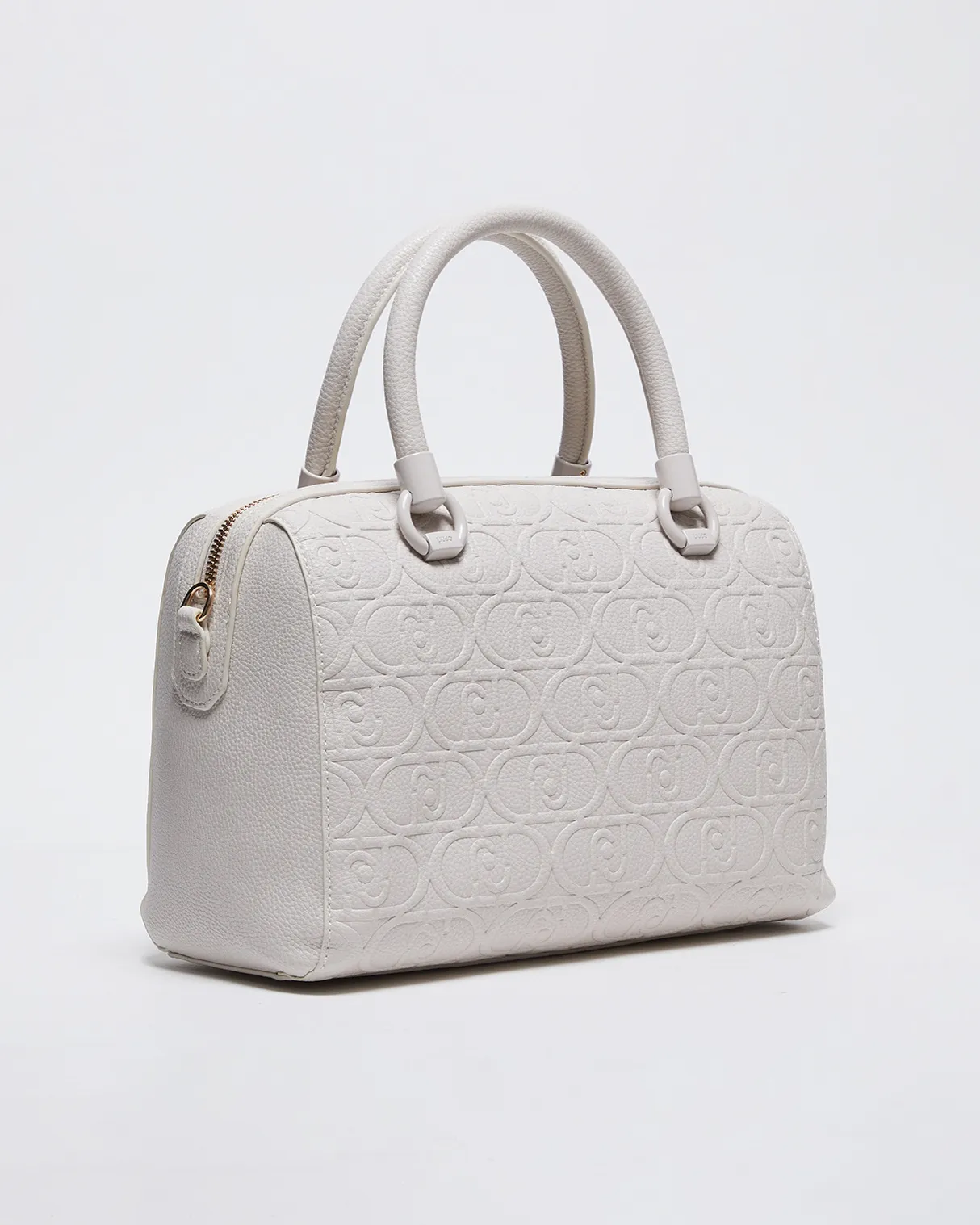 Borsa a bauletto avorio in similpelle martellata a motivo monogram a rilievo in tono con tracolla rimovibile
