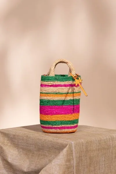 Borsa a secchiello in rafia a righe multicolor MULTICOLOR