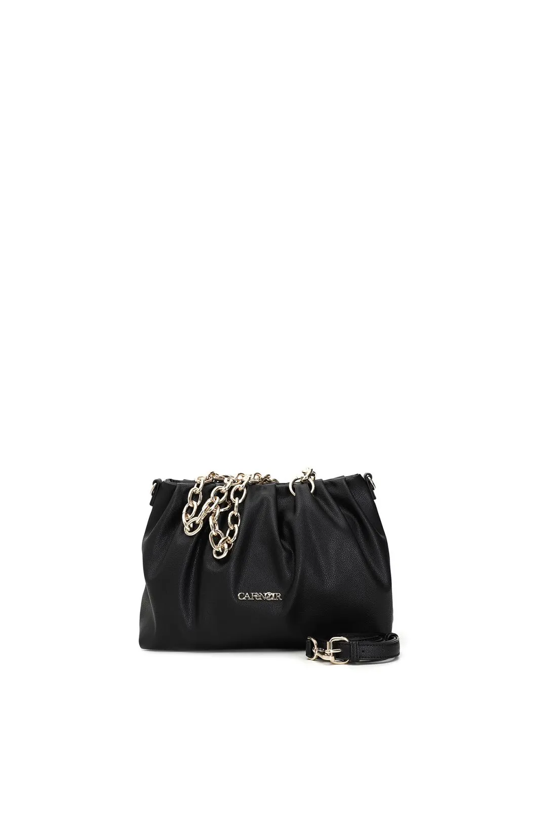 borsa a spalla con pieghe morbide e catene nero
