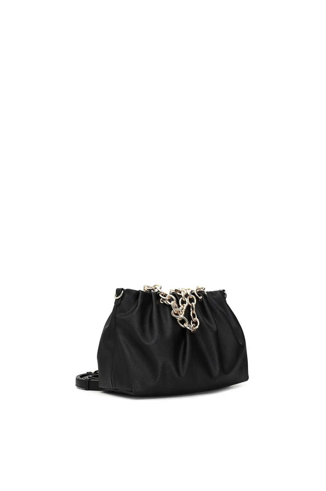 borsa a spalla con pieghe morbide e catene nero