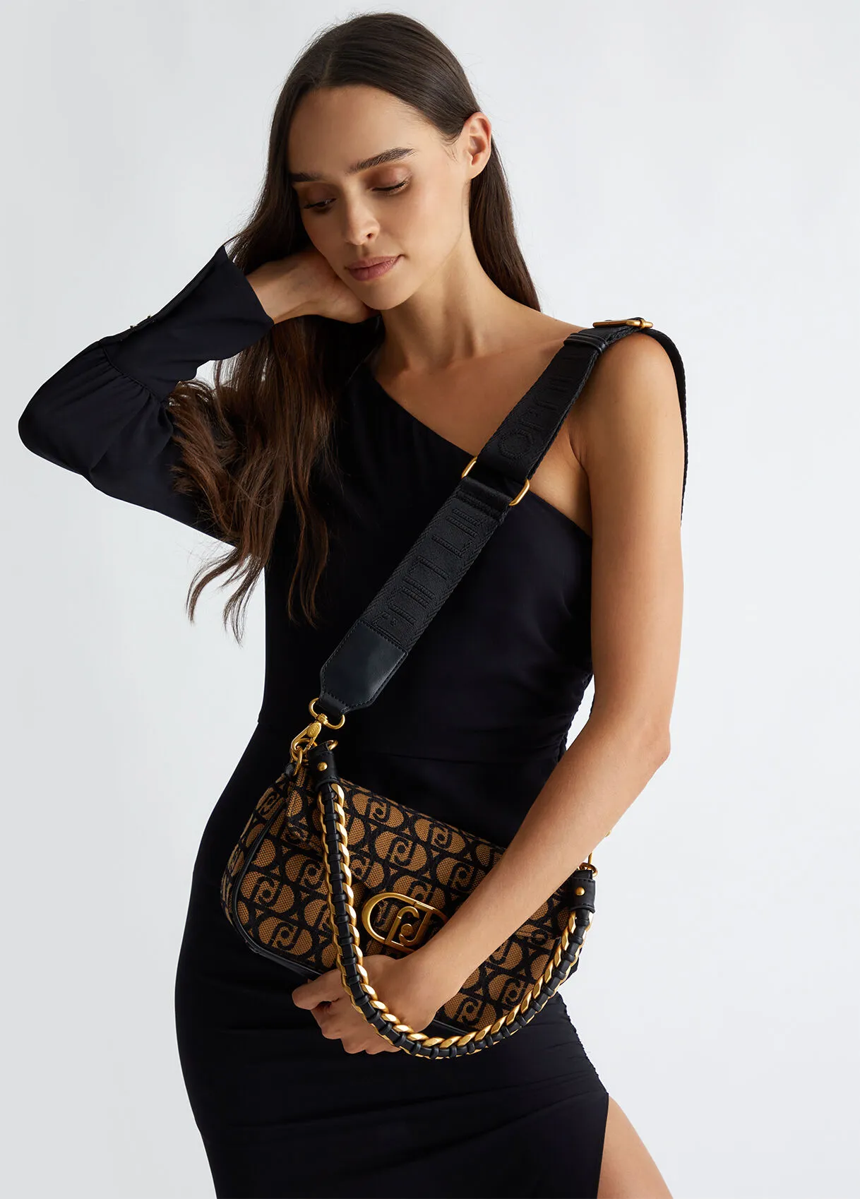Borsa a spalla jacquard con logo