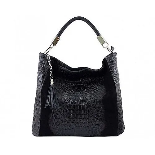 Borsa a spalla vera pelle stampa cocco nero – cod. 25972 