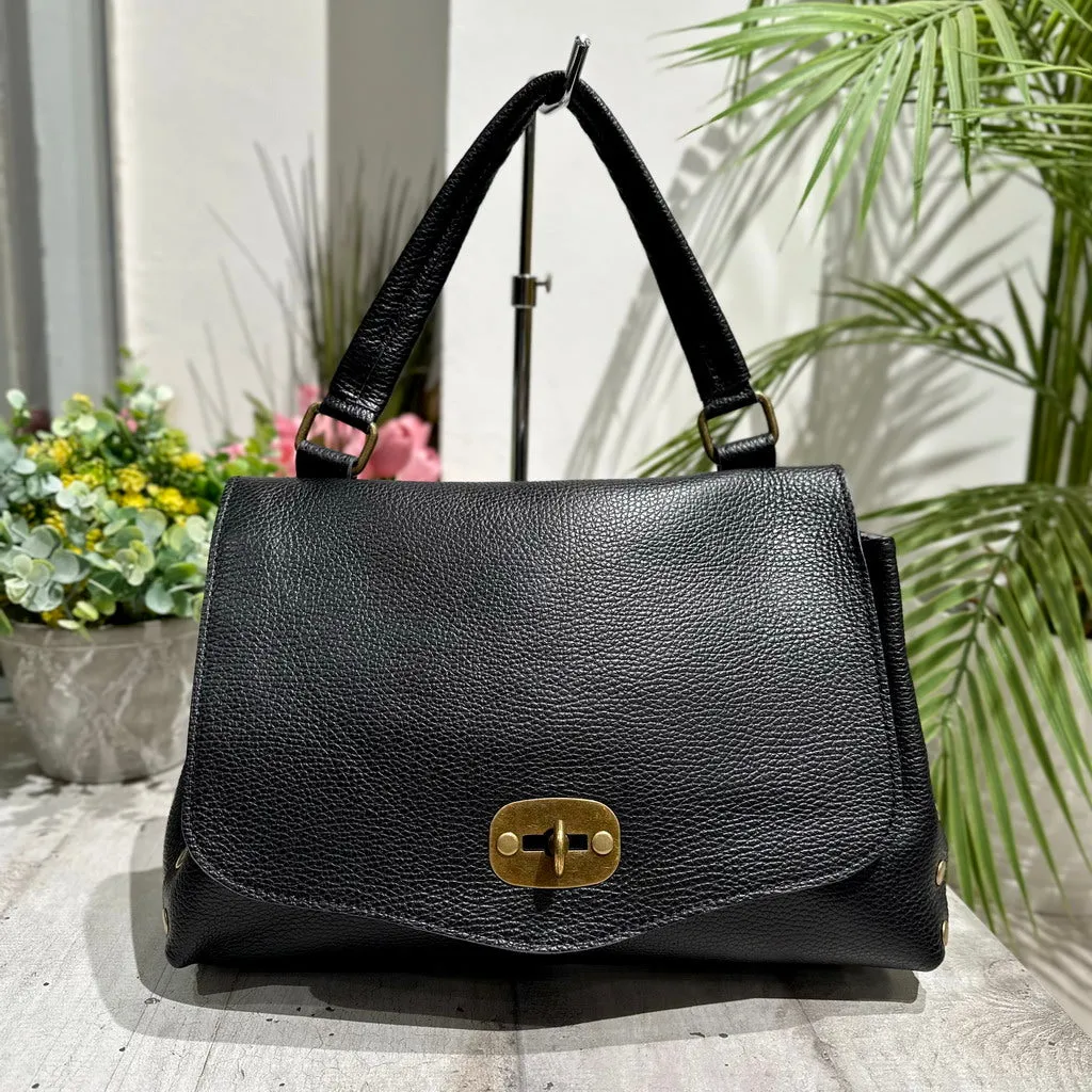 Borsa a Valigetta a Mano Tracolla interna con borchiette Bronzo Vera Pelle