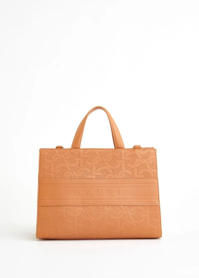 Borsa top handle con logo a rilievo