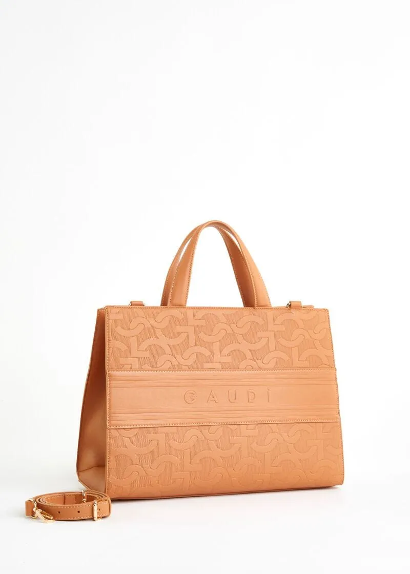 Borsa top handle con logo a rilievo